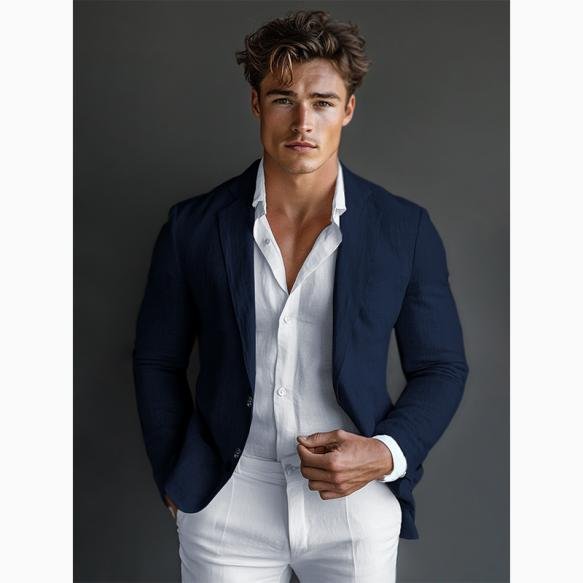 BMT 19 Mens Tshirt Smart Casual Slim Fit Single Breasted Anti-Wrinkle Lightweight 2 Button Jackets with Pockets