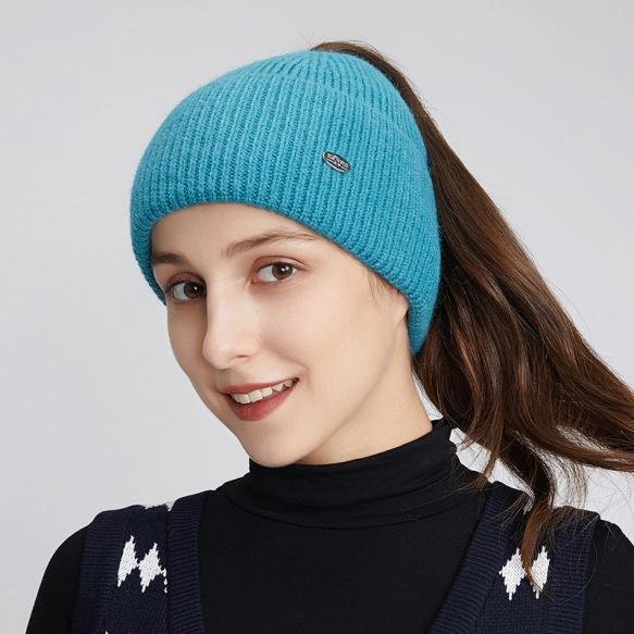 Womens Knit Ponytail Beanie Hat for Winter High Messy Bun Beanie Amazon Style Wool Hat Custom Logo Girls Sport Hats