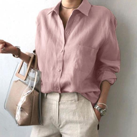 Korean Style Regular Long Sleeve Formal Blouse Spring Summer Fashion Breathable Linen/Cotton Office Wear Shirt
